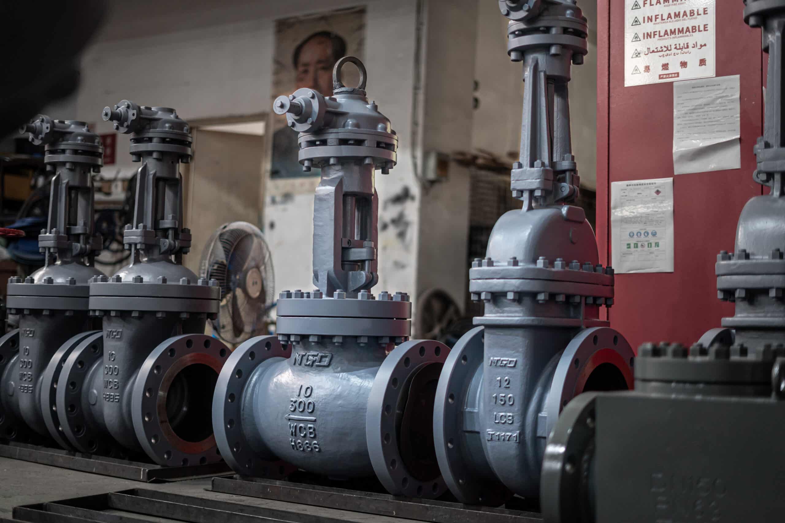 flanged industrial valves in NTGD workshop