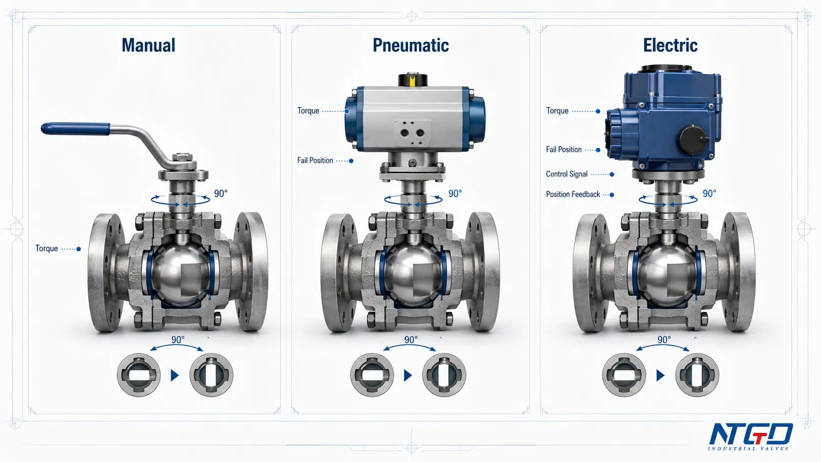 Manual, pneumatic and electric operation comparison for high pressure ball valves