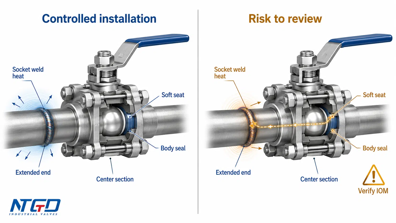 Socket weld ball valve welding heat seat and body seal risk diagram