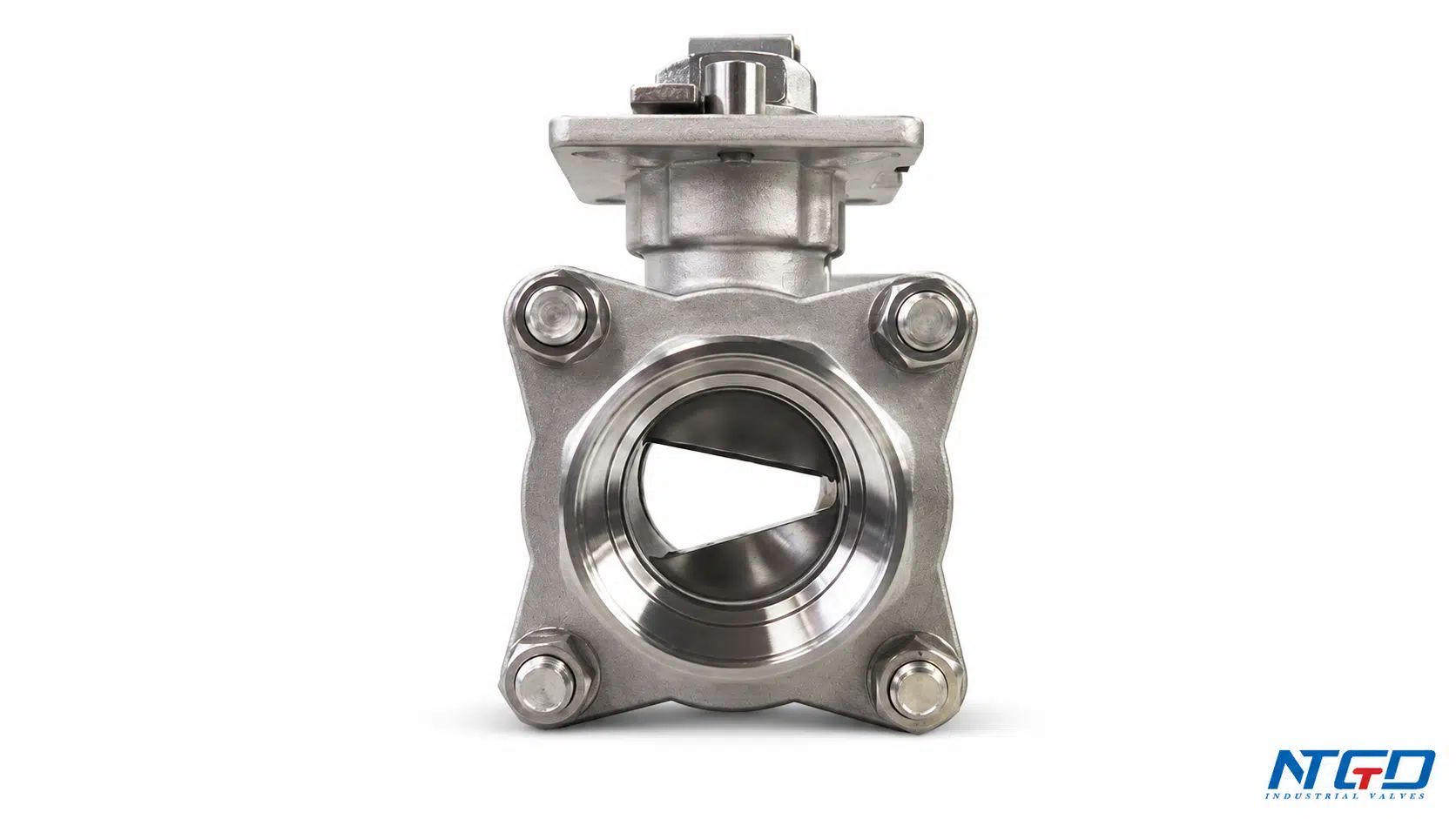 V-port socket weld ball valve front view product photo