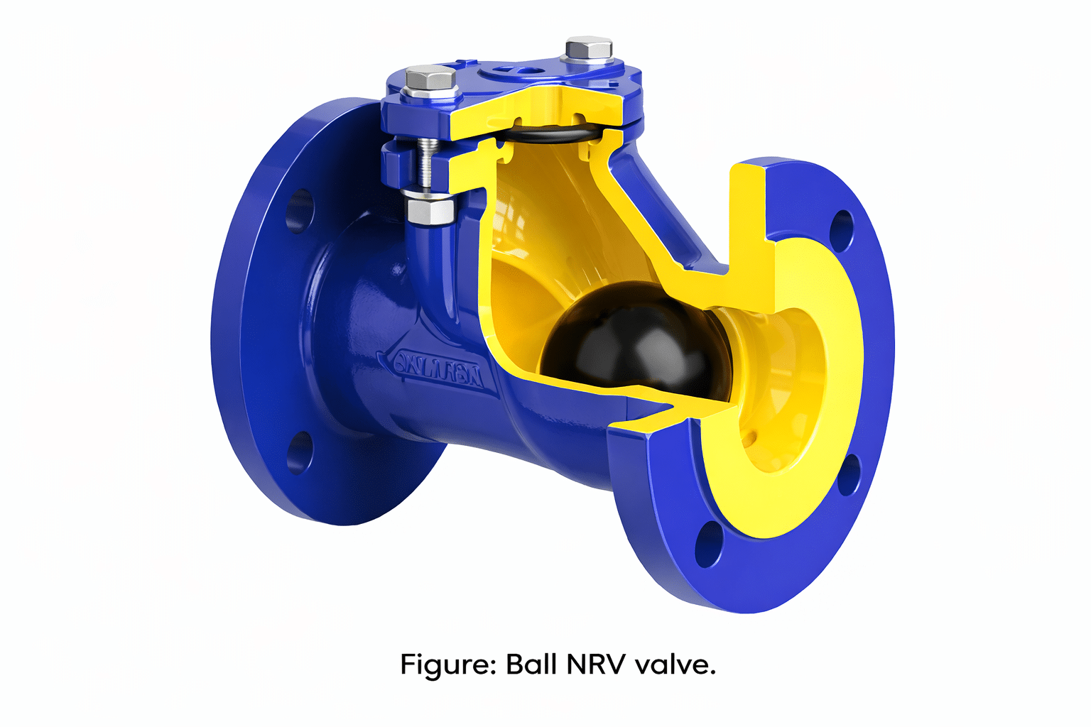 ball non return valve cutaway diagram showing internal ball sealing against reverse flow