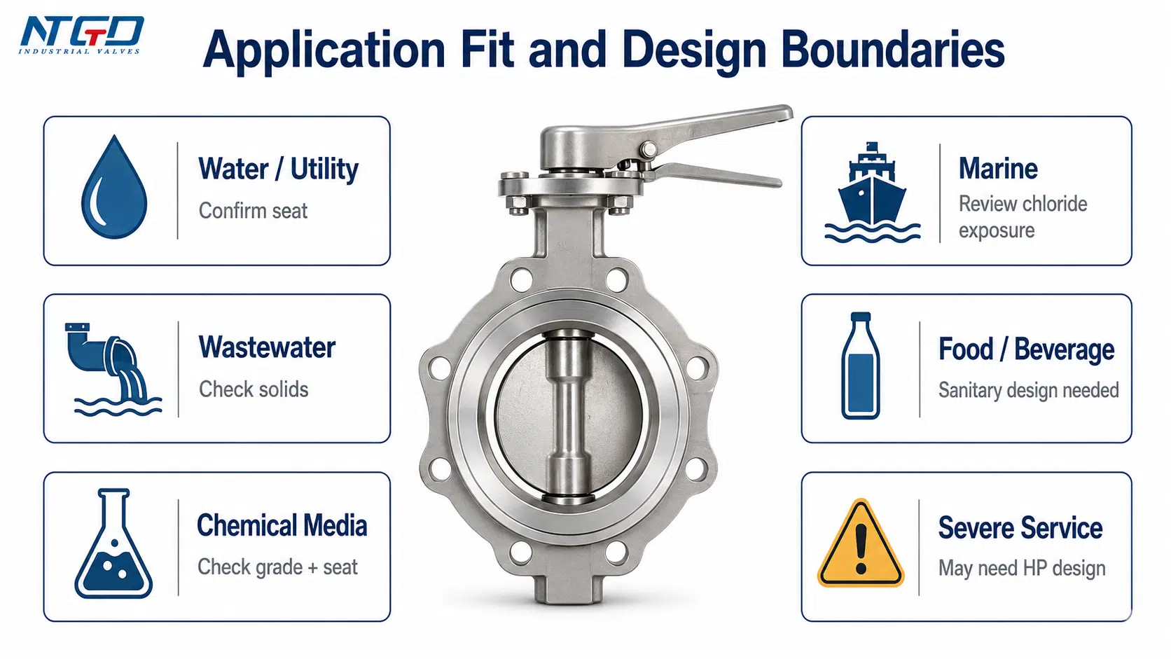 Application fit and design boundaries for stainless steel butterfly valves