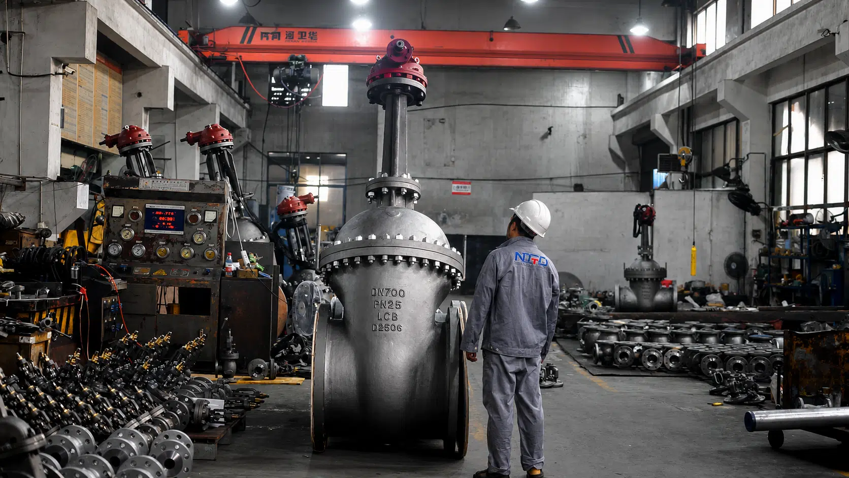 DN700 PN25 large gate valve in NTGD factory assembly area