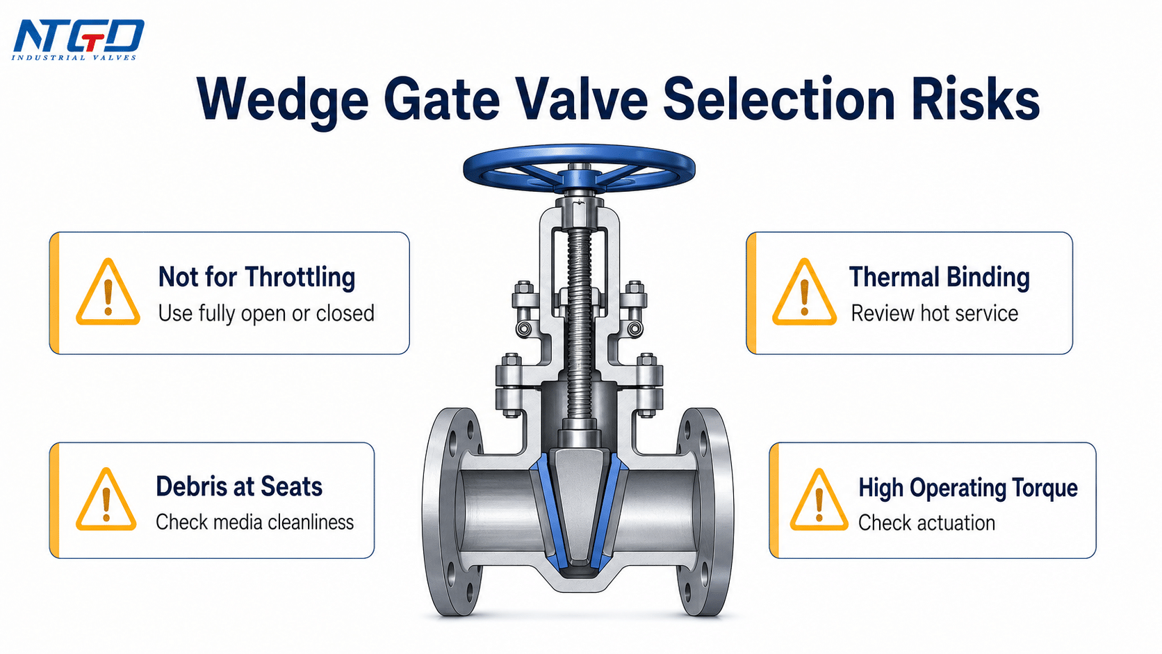 Wedge gate valve selection risks including throttling, thermal binding, debris at seats and high operating torque