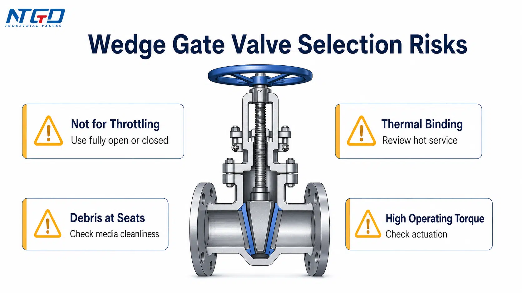 Wedge gate valve selection risks including throttling, thermal binding, debris at seats and high operating torque