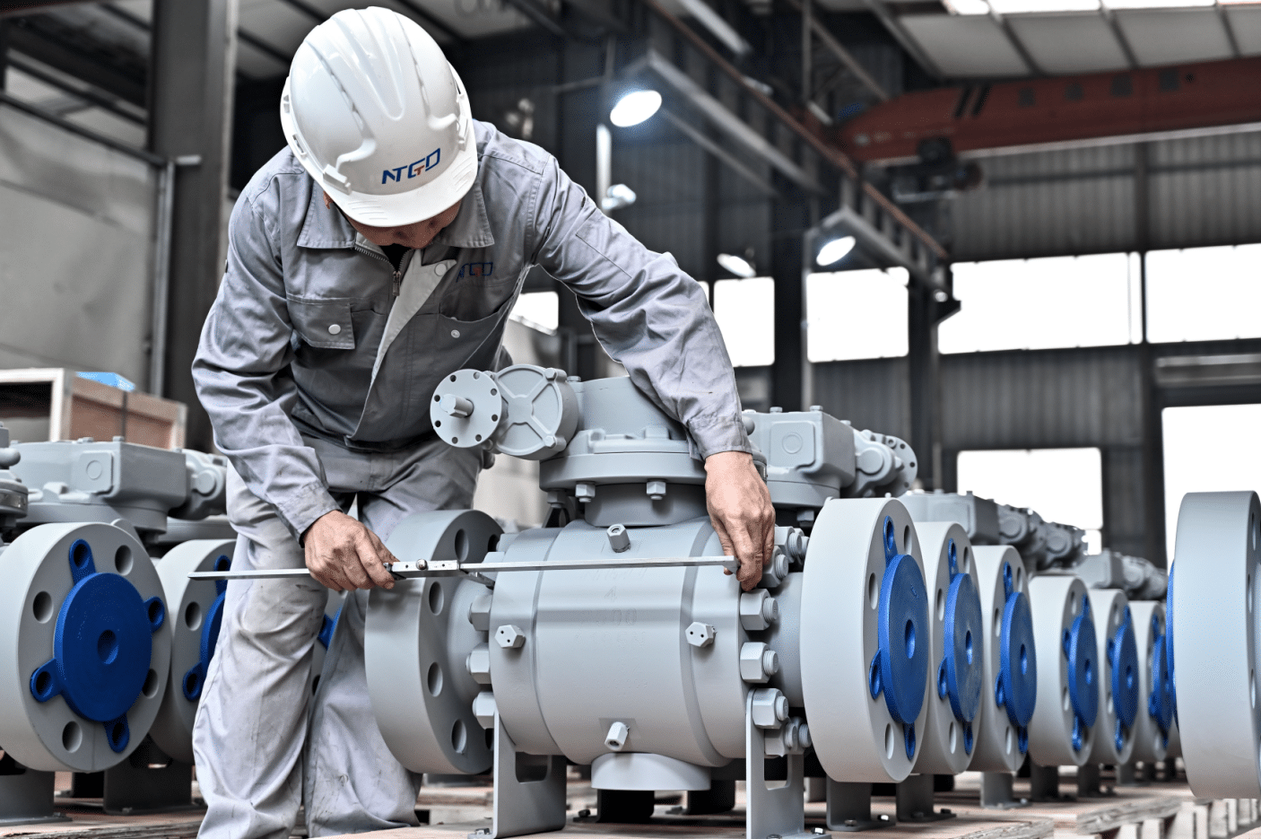 Factory inspection of industrial ball valves for specification and assembly review