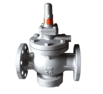 Foto do produto da válvula redutora de pressão de vapor (PRV), corpo do regulador de pressão de vapor flangeado e operado por piloto