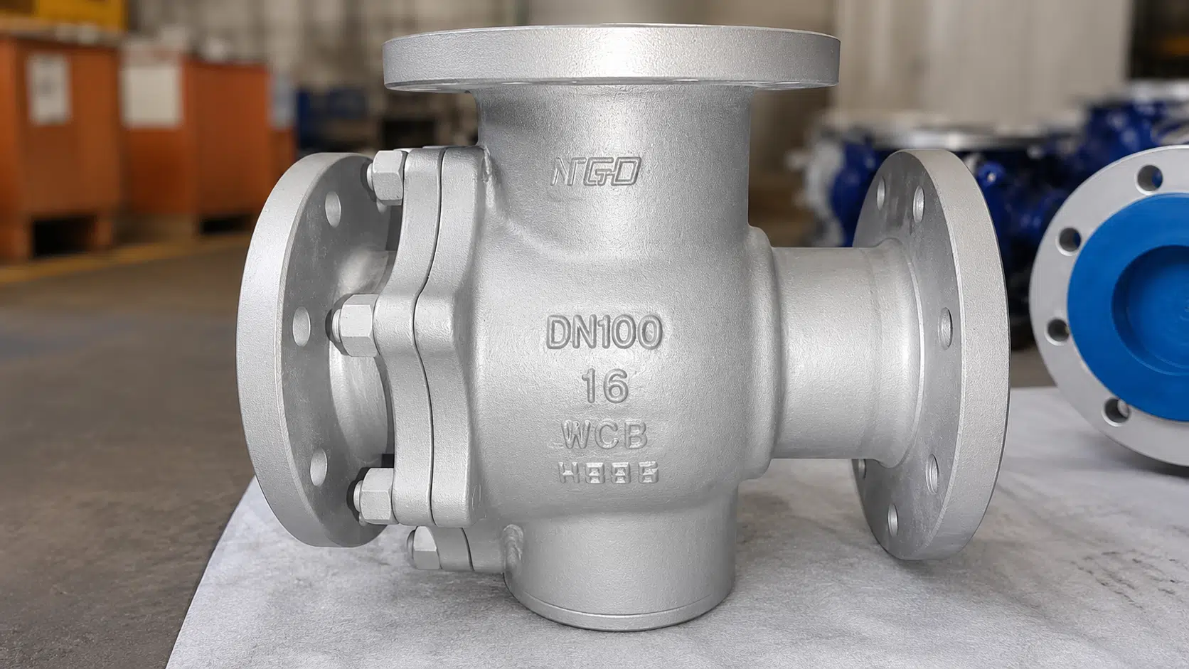 Válvula de bola de 3 vías con bridas WCB de DN100 real y marca NTGD en el cuerpo
