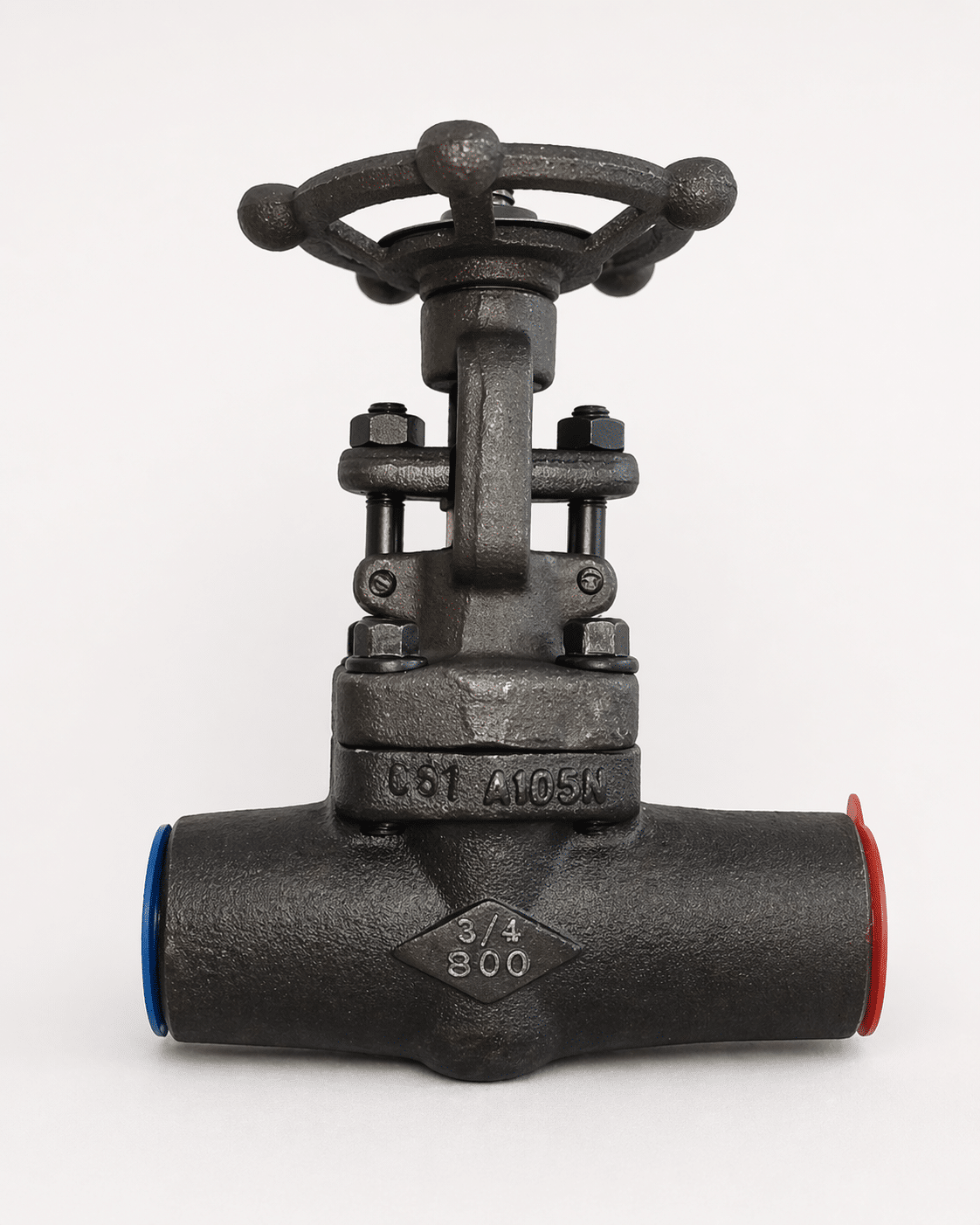 Real photo of a forged carbon steel gate valve for product-side material selection context