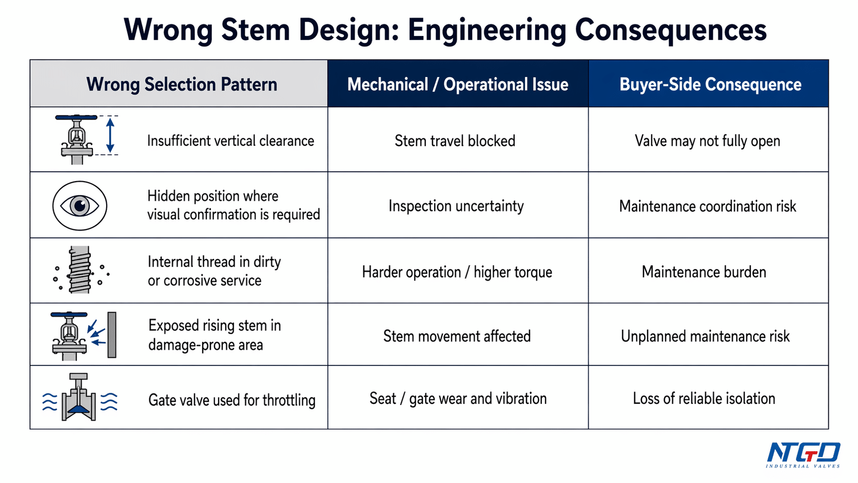 Wrong rising stem gate valve selection consequences matrix