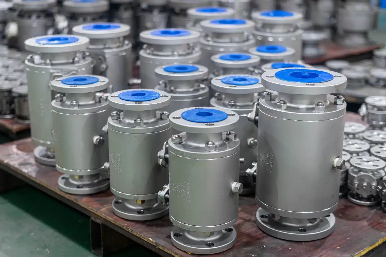 Real workshop batch of double block and bleed ball valves from a DBB valve manufacturer