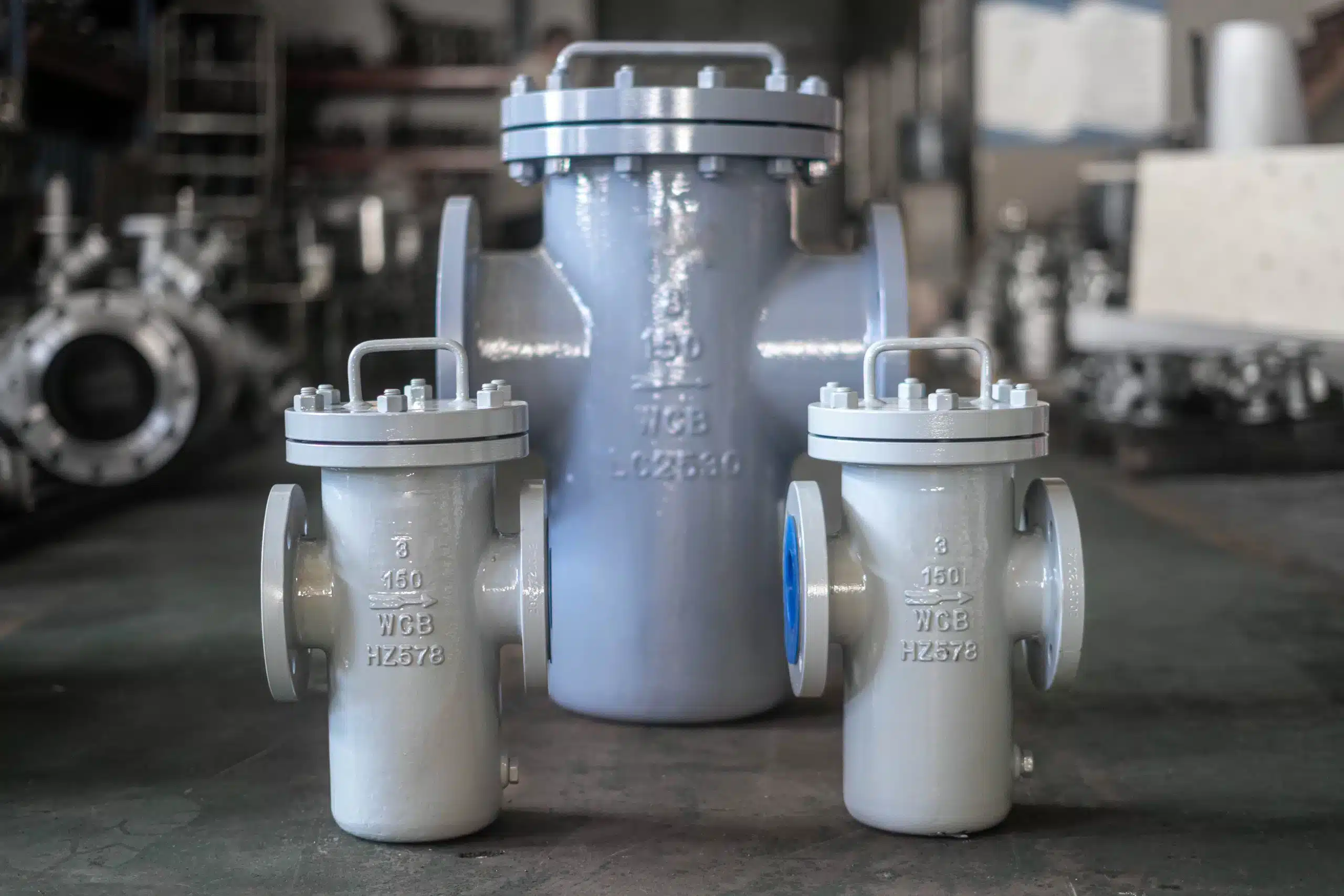 Comparação do tamanho do filtro de cesto mostrando diferentes tamanhos industriais para várias aplicações de vazão