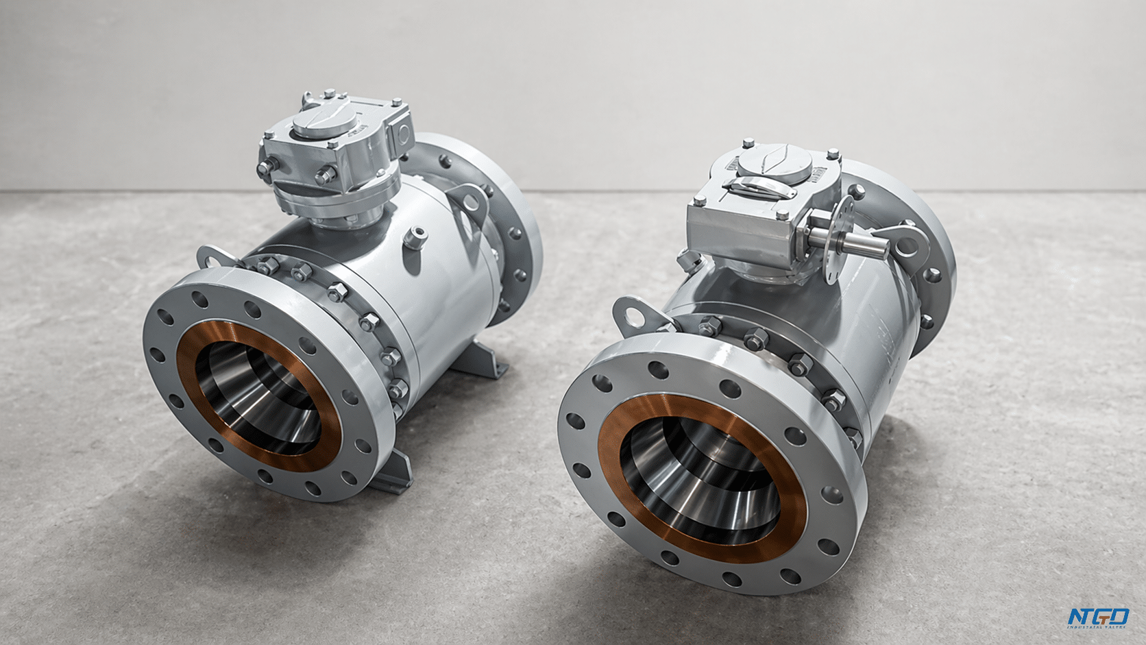 Real metal-seated ball valves with visible bore openings and seating-area view for capability context