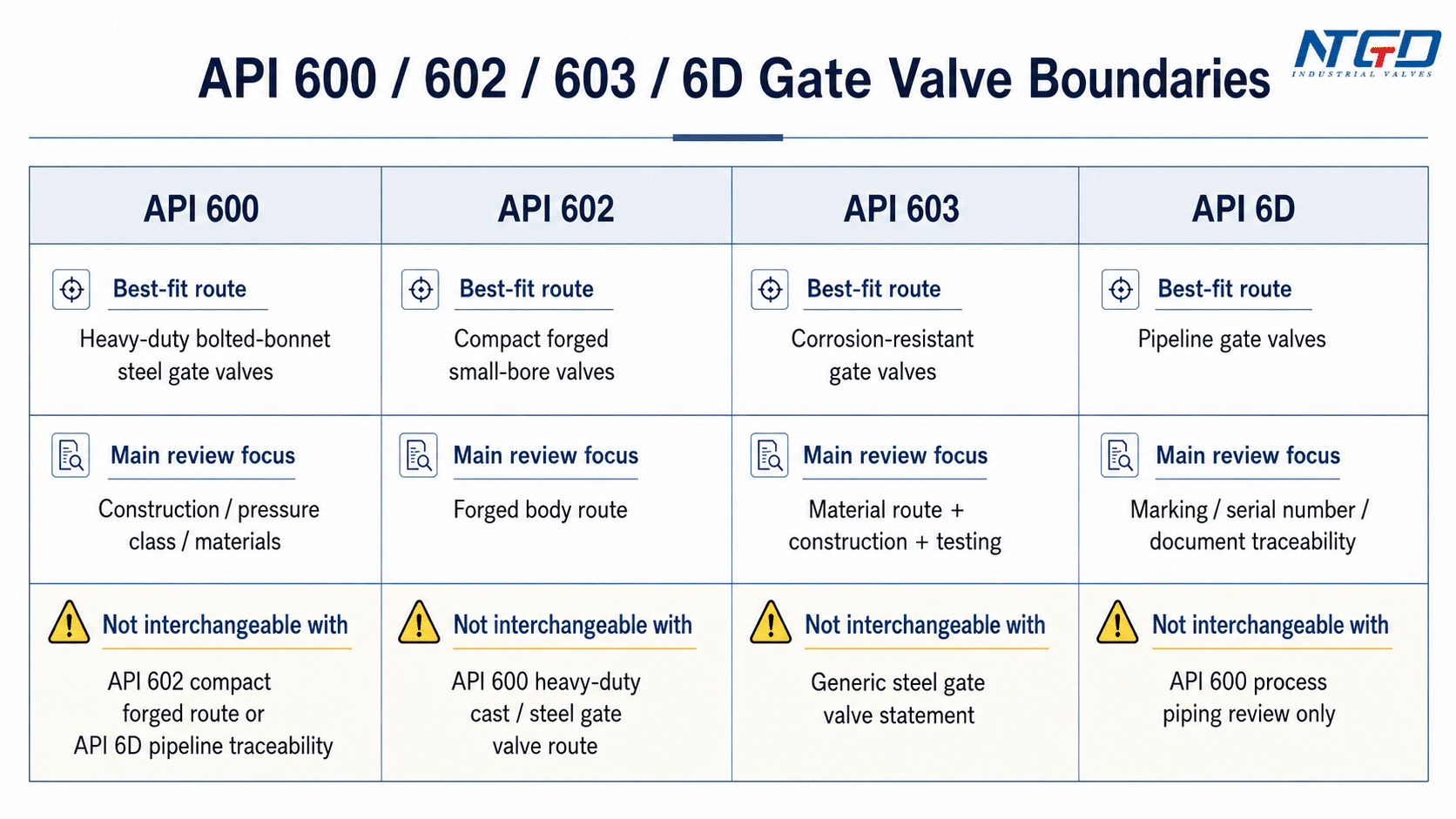 Comparison board showing API 600, API 602, API 603, and API 6D gate valve boundaries