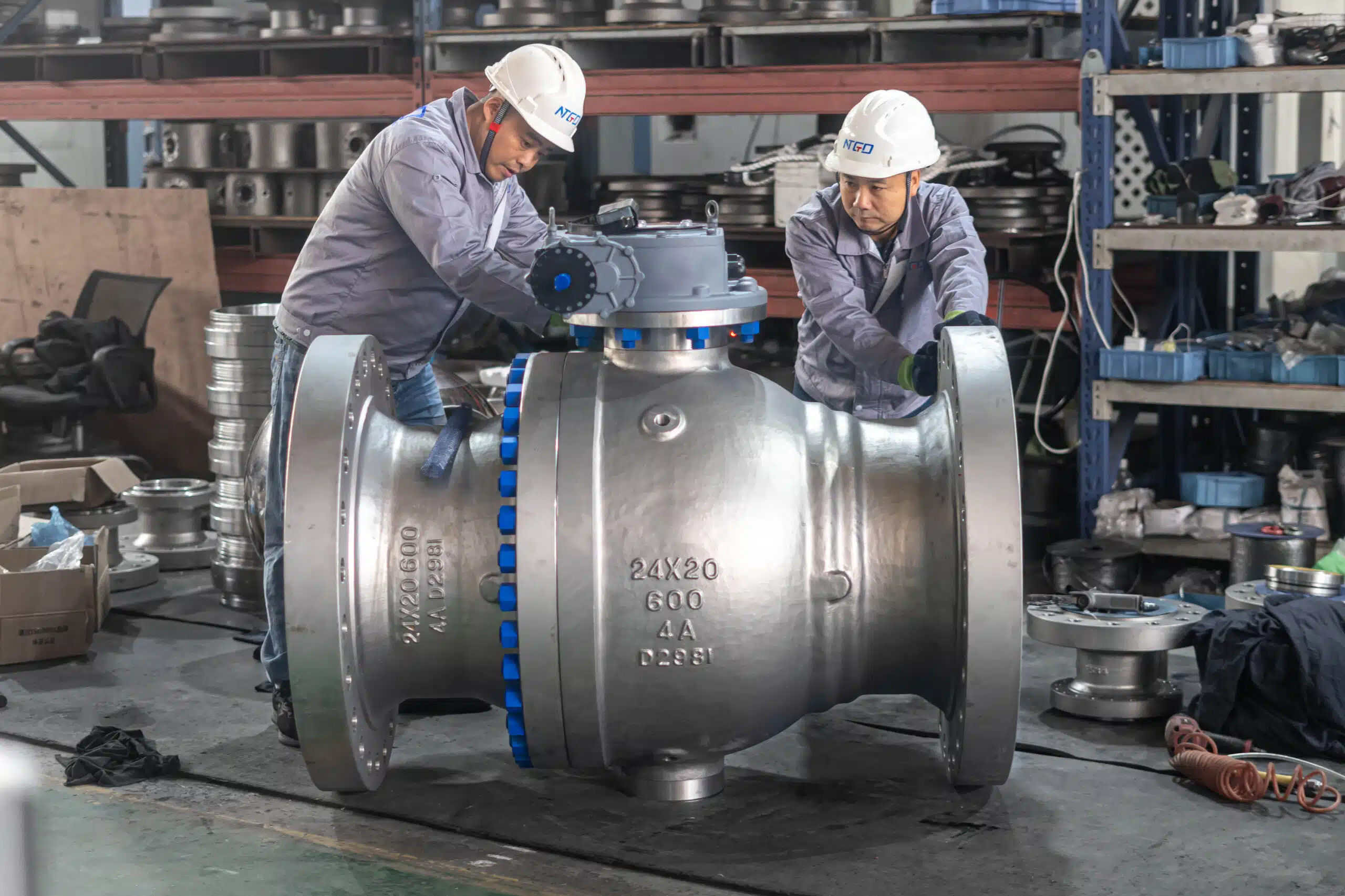 24x20 600LB large ball valve body assembly and inspection
