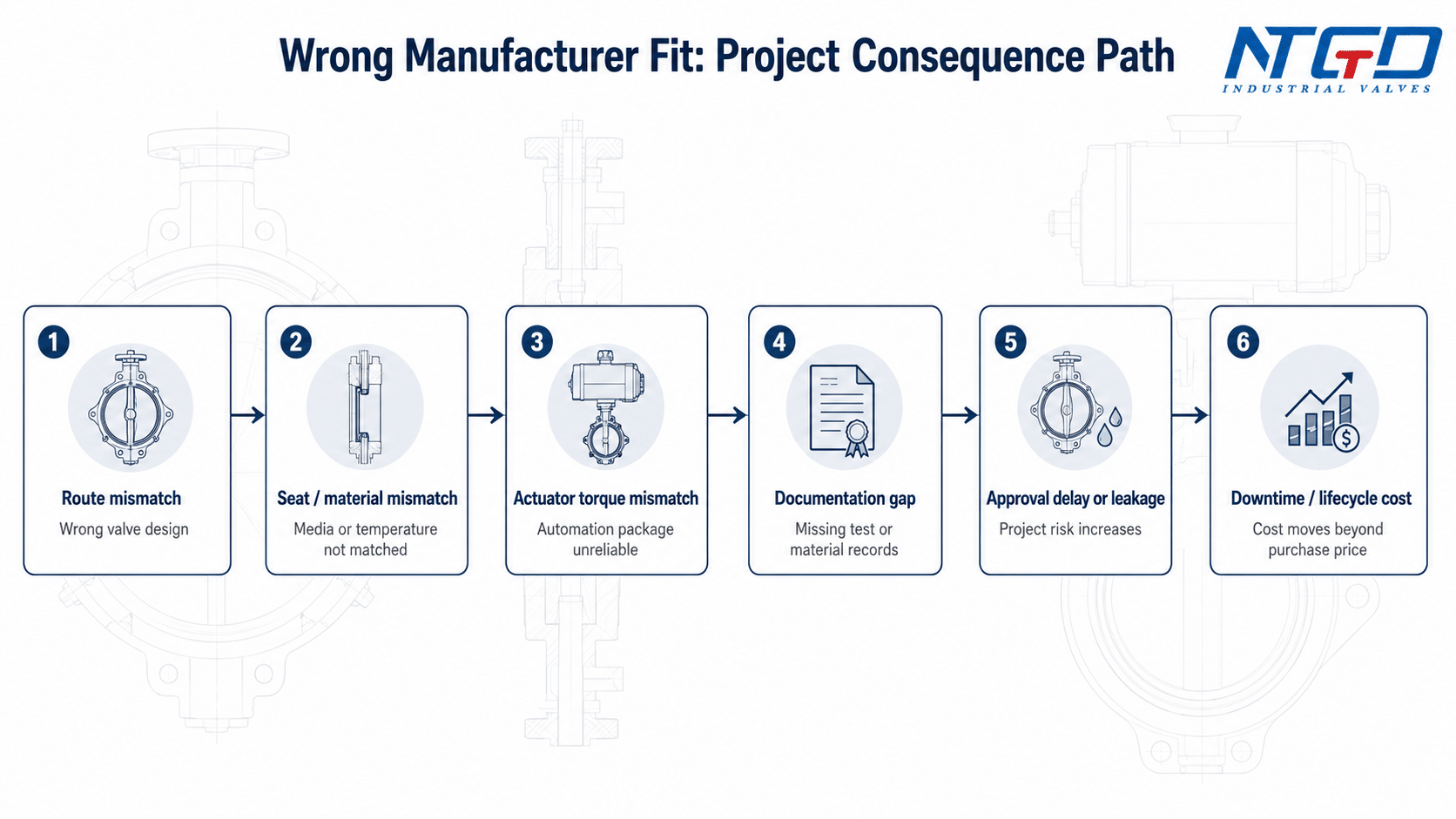Wrong butterfly valve manufacturer fit consequence path diagram