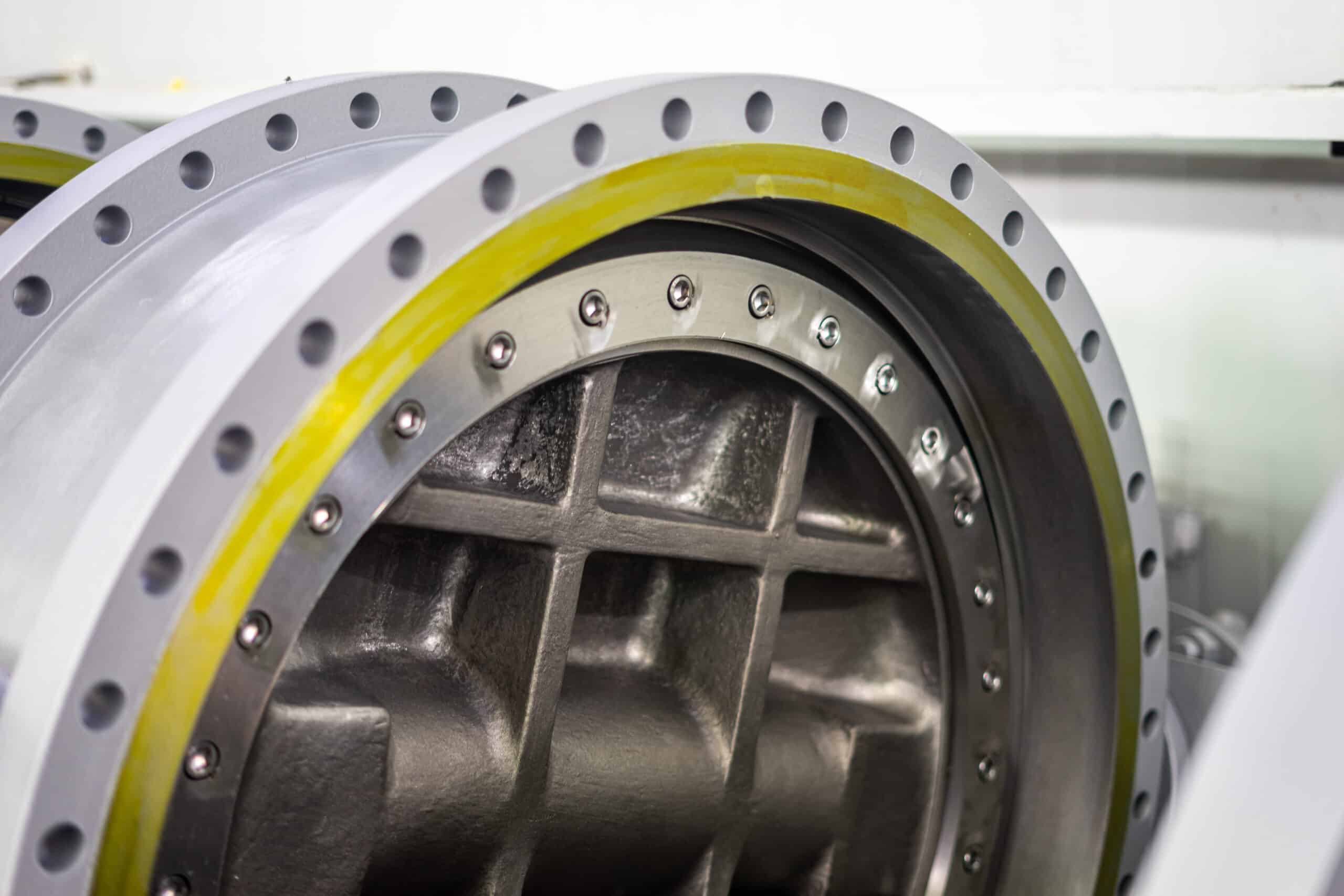 Close-up of a large butterfly valve body and sealing area for manufacturer capability review
