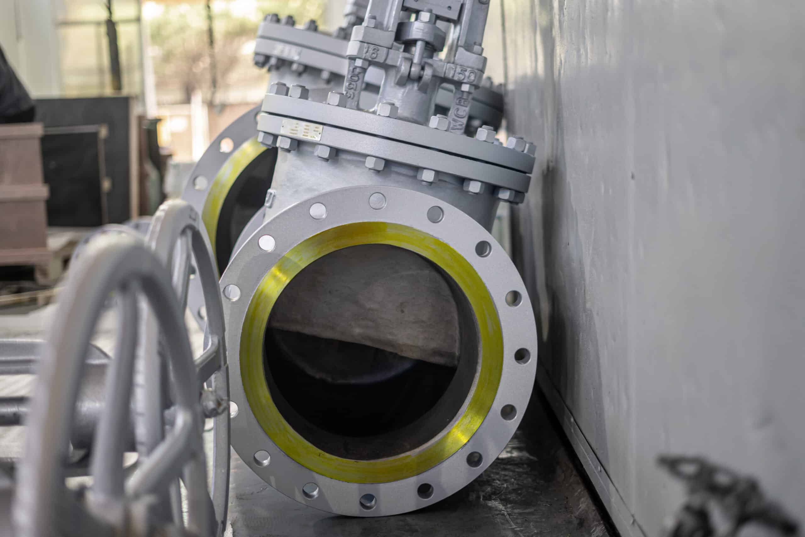 Real globe valve flanged end close-up showing body opening and flange sealing surface.