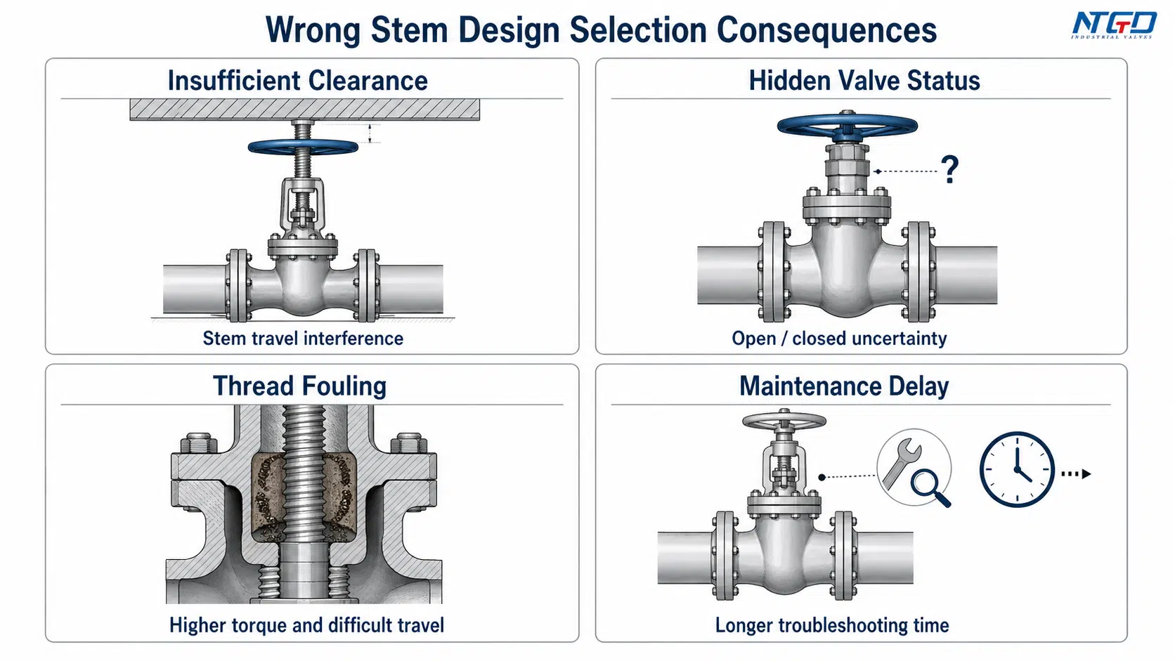 Wrong selection consequence board for rising stem and non-rising stem gate valves