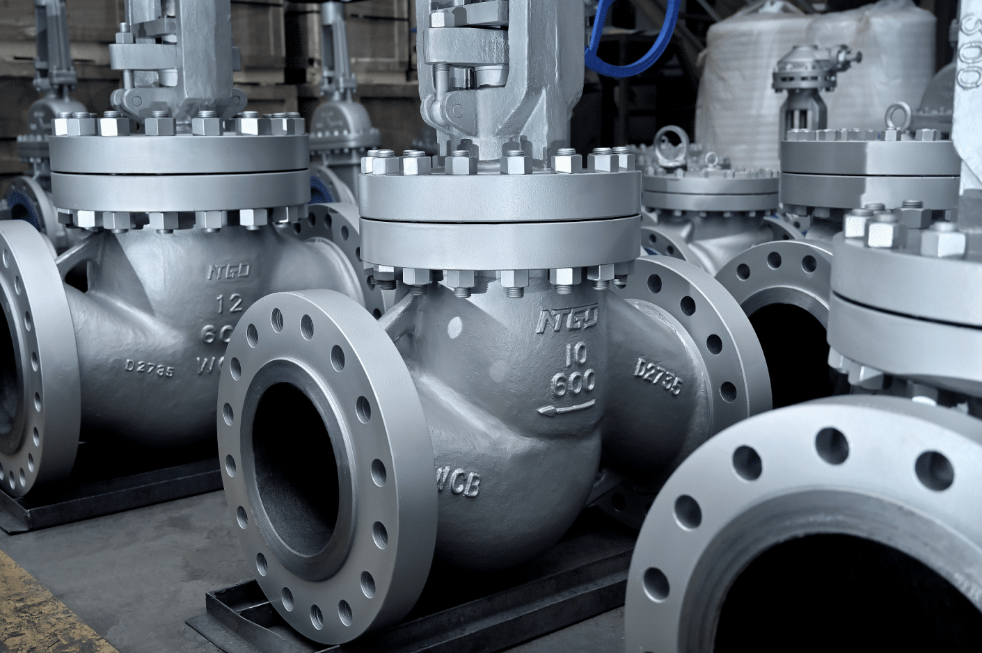 Real 10 inch 600LB WCB globe valve workshop photo for industrial valve specification support.