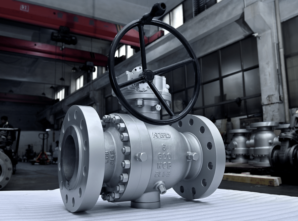 Real 6 inch 600LB WCB ball valve workshop photo for industrial valve specification support.