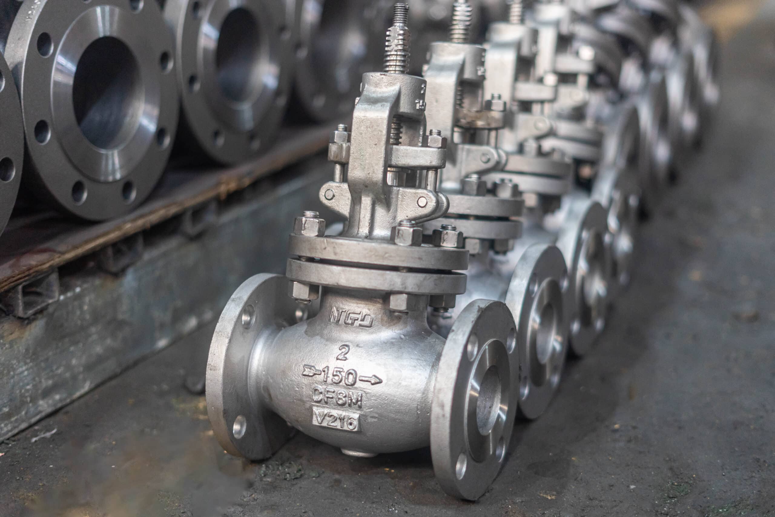 CF8M stainless steel globe valve showing body marking for material selection review