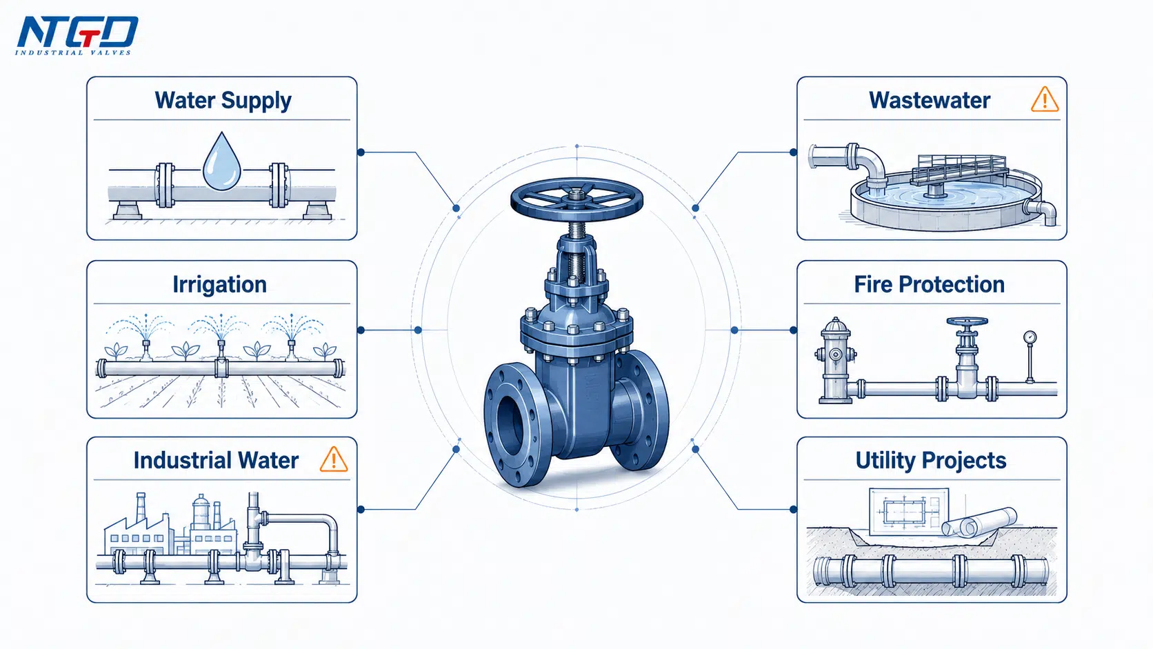 Ductile iron gate valve application mapping for water supply wastewater irrigation fire protection industrial water and utility projects