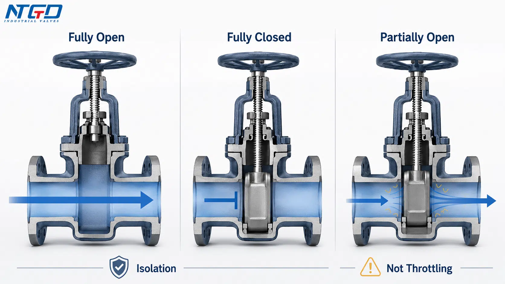Ductile iron gate valve fully open fully closed and partially open diagram