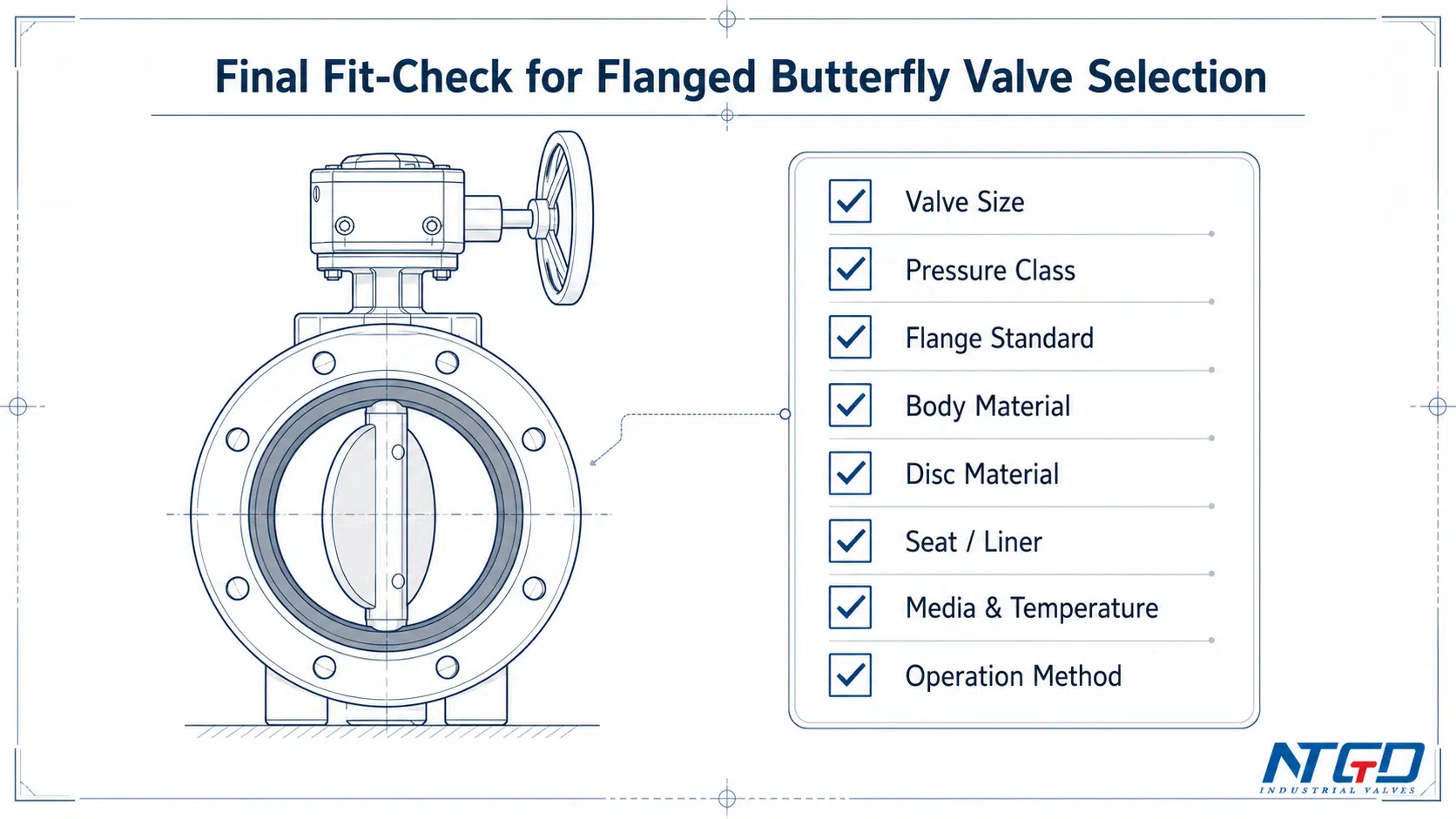 Final fit-check checklist for flanged butterfly valve selection