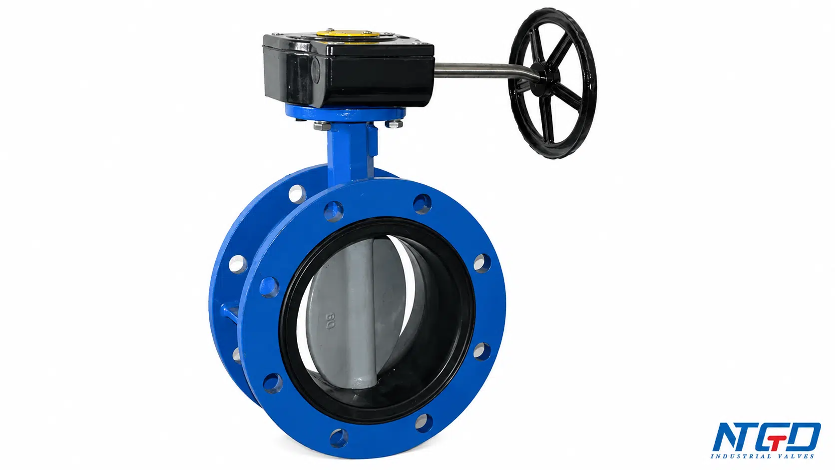 Flanged butterfly valve with gearbox handwheel and flanged body