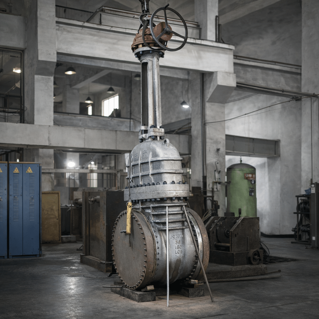 Large DN700 PN25 LCB manual wedge gate valve in NTGD workshop