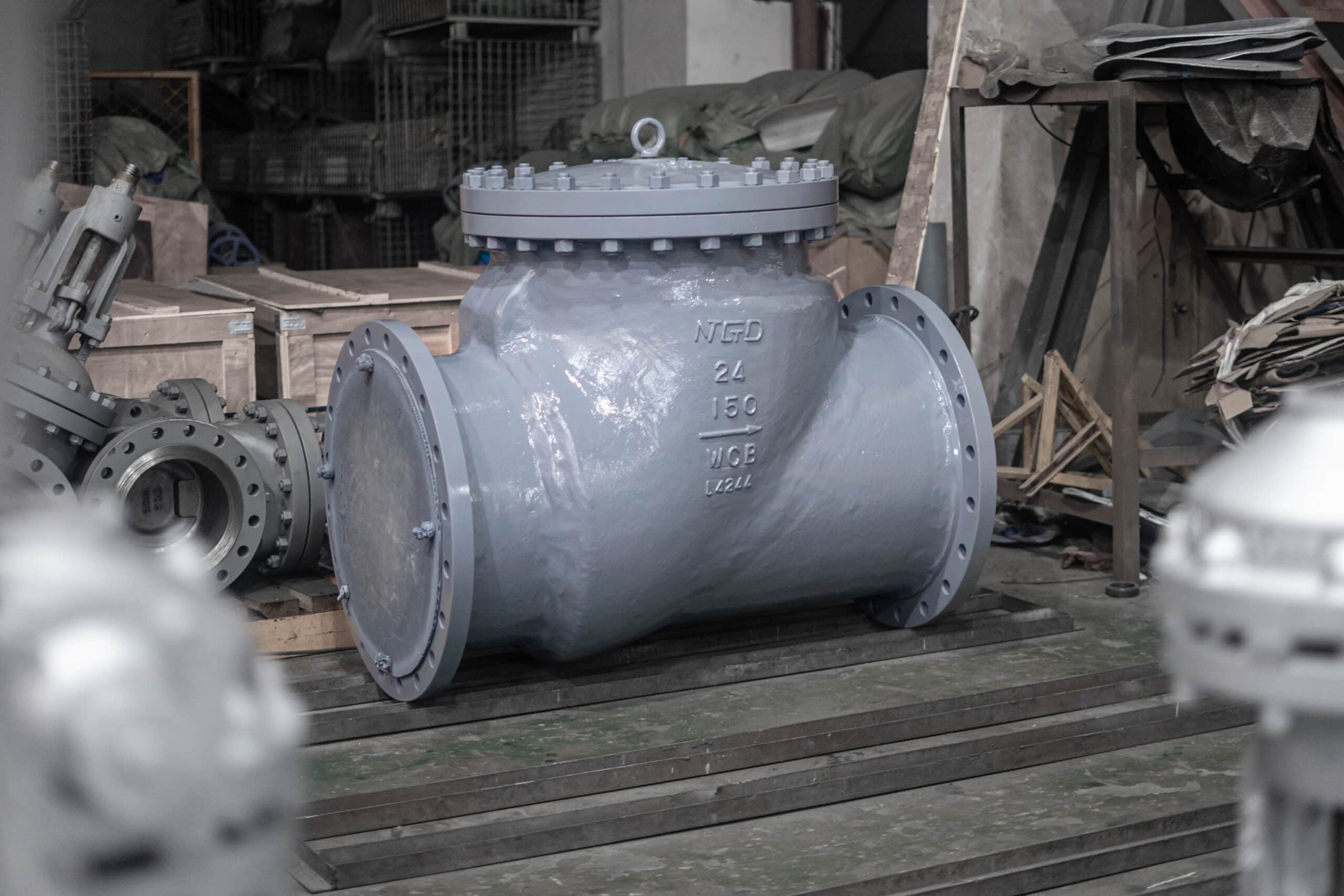 Industrial swing check valve in NTGD workshop for non-return valve applications