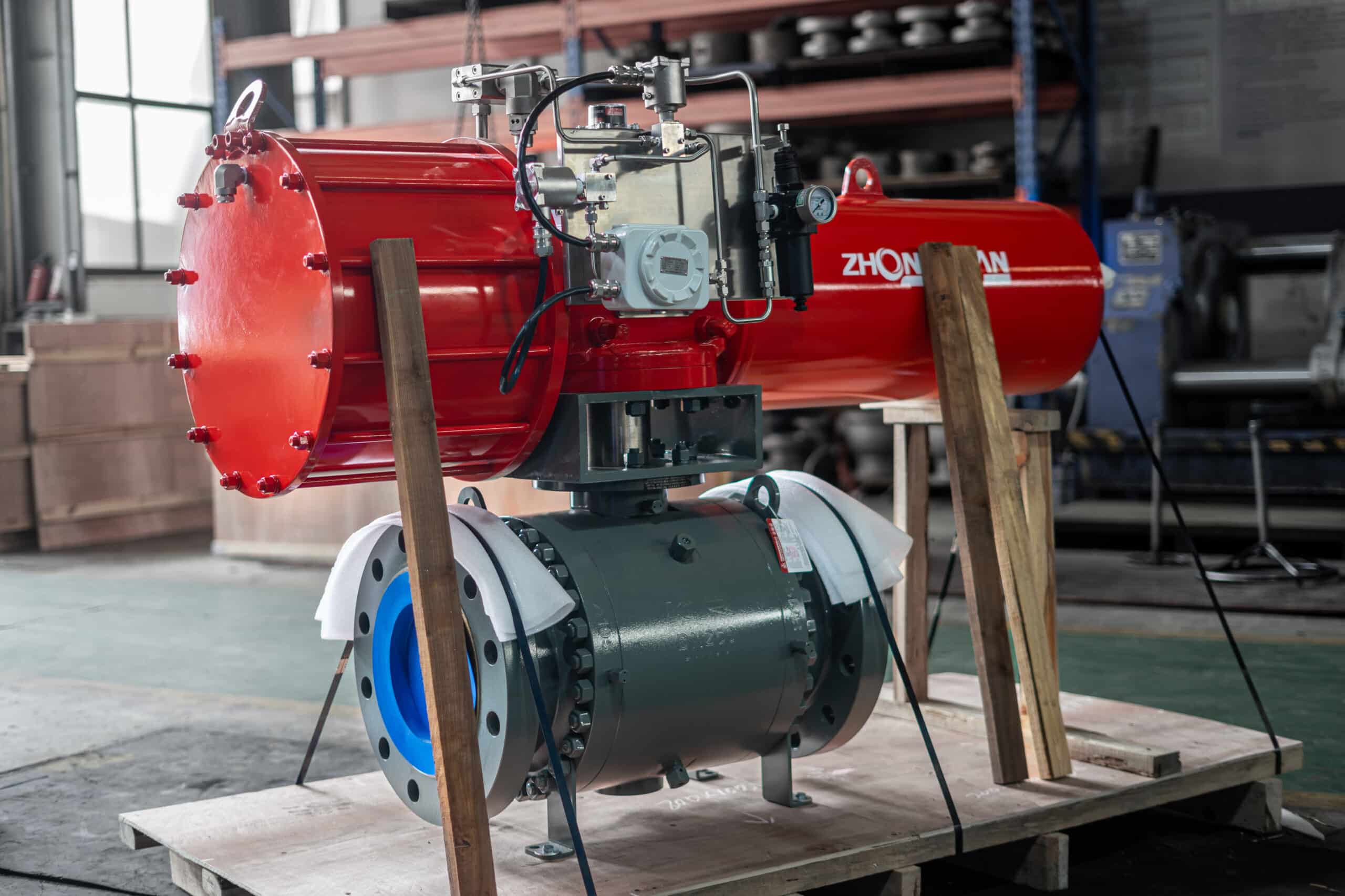 Large actuated trunnion ball valve prepared for pressure drop and Cv review