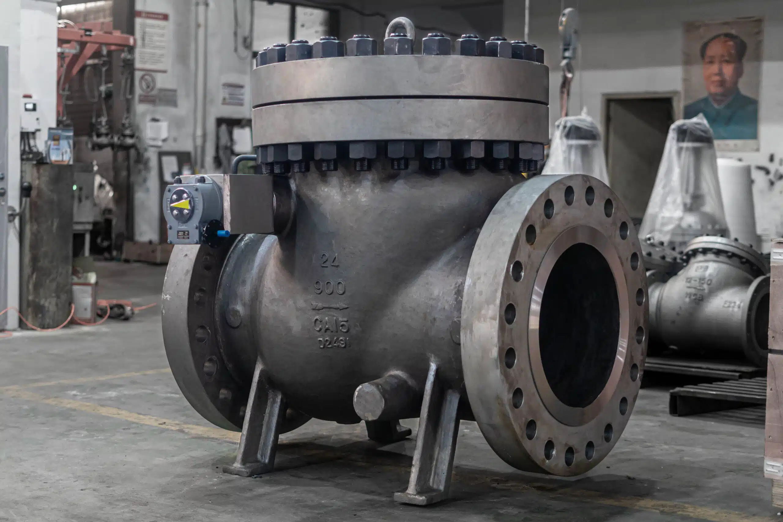 Real 24 inch 900LB CA15 swing check valve in workshop
